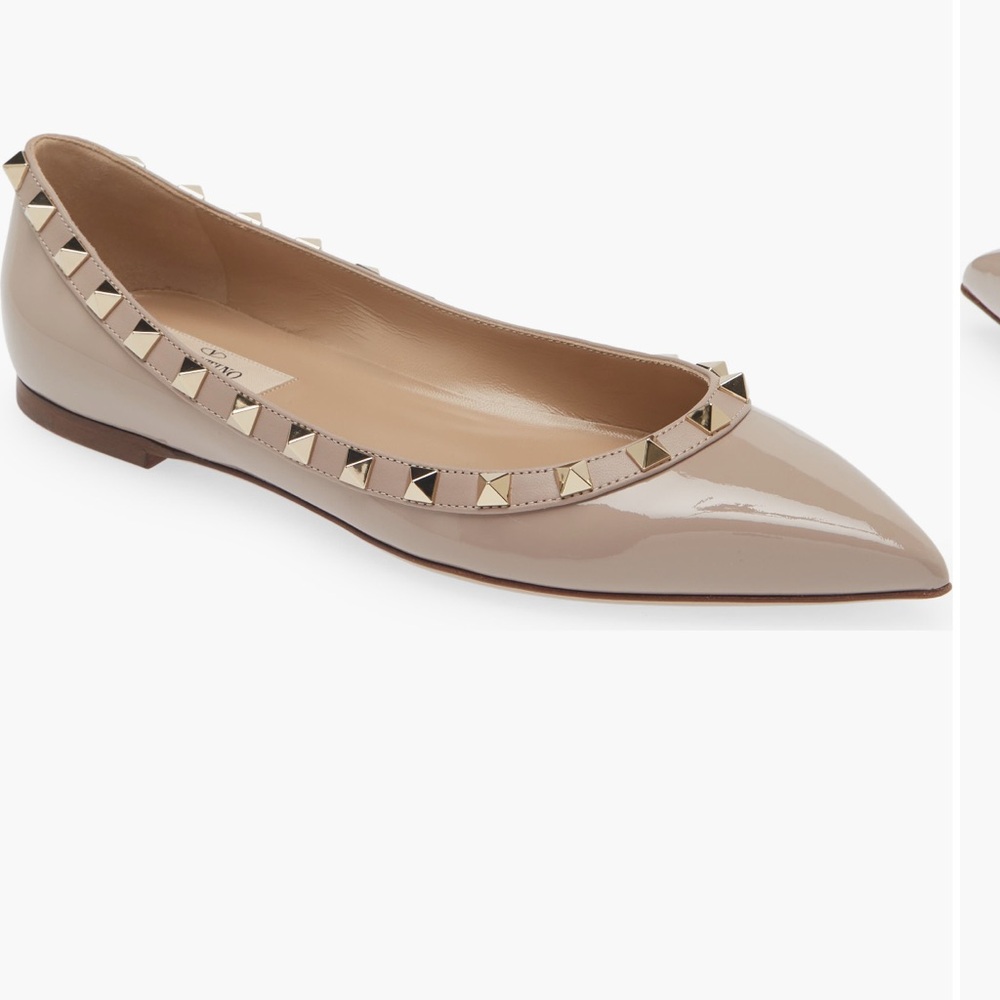 Valentino Garavani Rockstud Pointed Toe Ballerina Flat